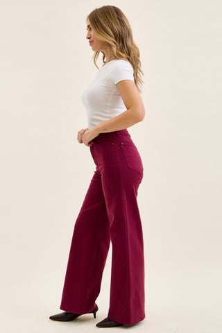 Judy Blue High Waist Tummy Control Boysenberry Retro Wide Leg Denim Jeans 881168