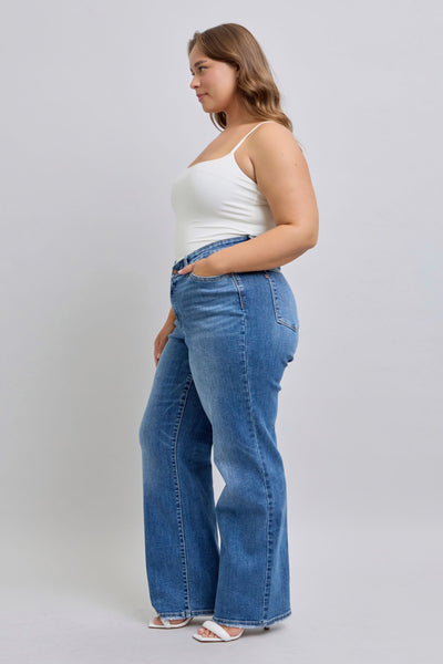 Judy Blue High Waist V-Front Vintage Wash Straight Denim Jeans 82623-Jeans-Sunshine and Wine Boutique