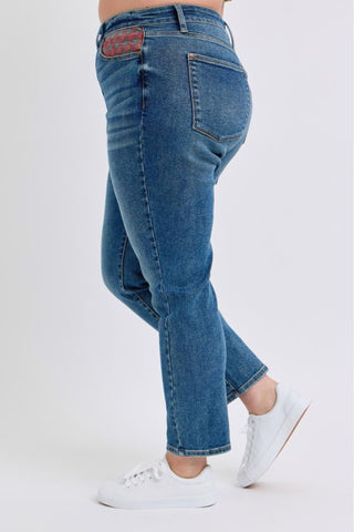 Judy Blue High Waist Plaid Patch Slim Denim Jeans 88868
