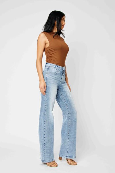 Judy Blue High Waist Front Yoke Retro Wide Leg Denim 88673-Jeans-Sunshine and Wine Boutique