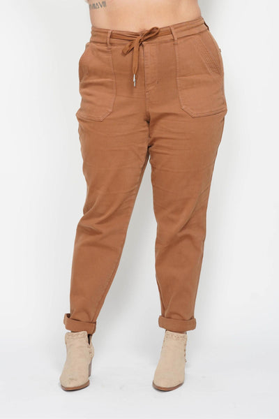 Judy Blue High Waist Garment Dyed Camel Double Cuff Jogger Denim 88857-Jeans-Sunshine and Wine Boutique