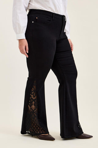 Judy Blue Mid Rise Jaqueline Black Lace Flare Denim Jeans 881177 - 3 Inseam Options