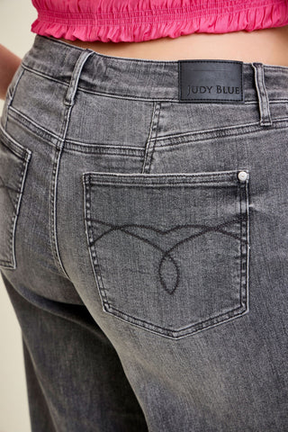 Judy Blue Mid Rise Gray Split Back Yoke Palazzo Denim Jeans 881134