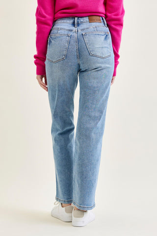 Judy Blue Mid Rise Tummy Control Vintage Wash Straight Denim Jeans 88943