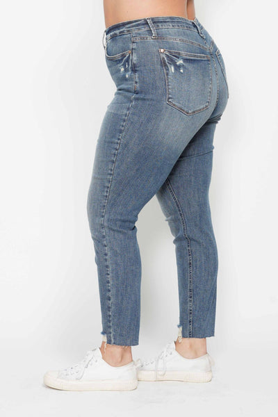 Judy Blue High Waist Tummy Control Vintage Wash Destroy Skinny Denim 88769-Jeans-Sunshine and Wine Boutique