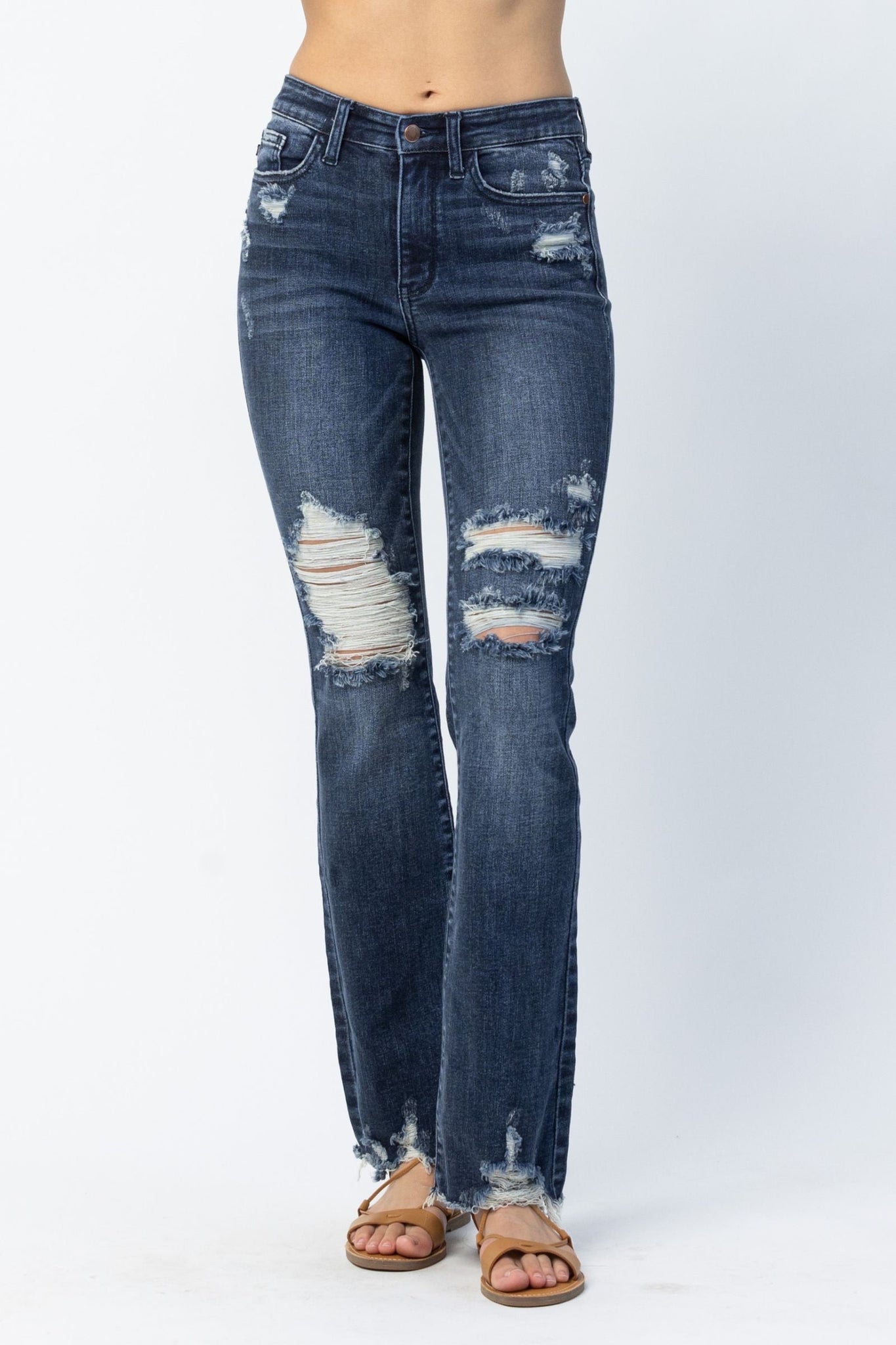 Judy Blue Mid Rise High Contrast Slim Bootcut Destroyed Jeans 82426 - Exclusive-Jeans-Sunshine and Wine Boutique