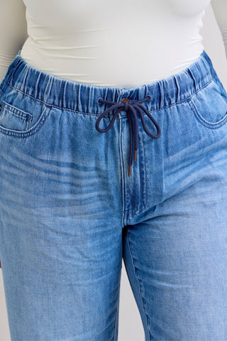 Judy Blue High Waist Wilhemina Elastic Waistband Drawstring & Side Panel Denim Jeans 881005