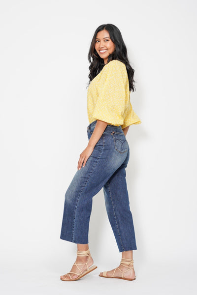 Judy Blue High Waist Back Pocket Embroidery Crop Wide Leg Denim 88873-Jeans-Sunshine and Wine Boutique