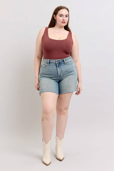 Judy Blue High Waist Vintage Wash Side Slit Denim Short 150296-Shorts-Sunshine and Wine Boutique