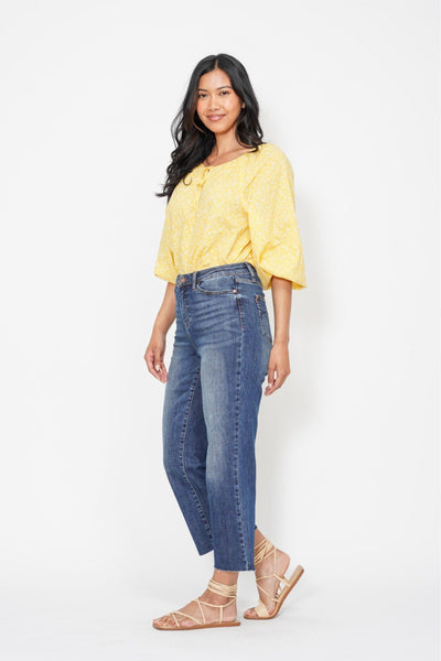 Judy Blue High Waist Back Pocket Embroidery Crop Wide Leg Denim 88873-Jeans-Sunshine and Wine Boutique