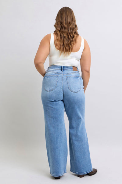 Judy Blue High Waist Vintage Wash Retro Wide Leg Denim Jeans 82625-Jeans-Sunshine and Wine Boutique