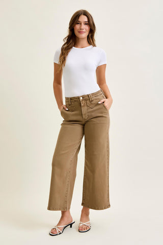 Judy Blue High Waist Golden Brown Ankle Wide Leg Denim Jeans 881095