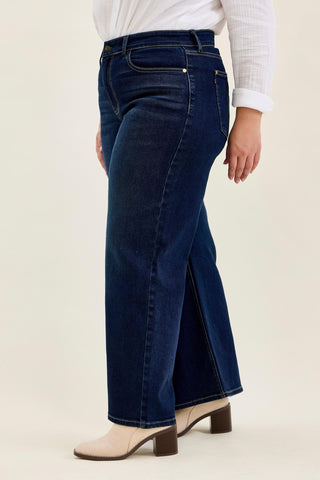 Judy Blue High Waist Lux Dark Twighlight Retro Wide Leg Denim Jeans 82748 - Petite