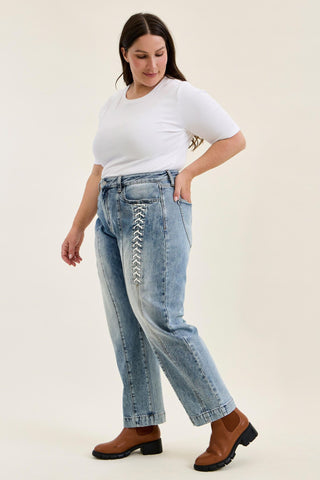 Judy Blue High Waist Rigid Magic Lace Up Marlow Arc Denim Jeans 881175