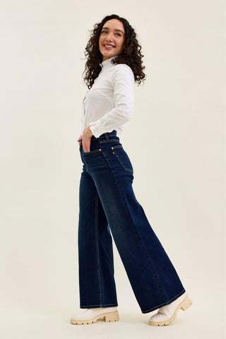Judy Blue High Waist Lux Dark Twighlight Retro Wide Leg Denim Jeans 82748 - Petite