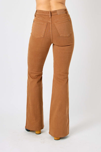 Judy Blue High Waist Tummy Control Garment Dyed Brown Flare Denim 88832-Jeans-Sunshine and Wine Boutique