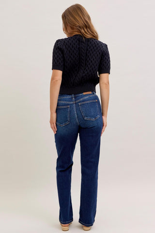 Judy Blue Mid Rise Dark Straight Denim Jeans 82679 - Inseam Options