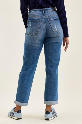 Judy Blue High Waist Rigid Magic Billie Cuffed Boyfriend Denim Jeans 881189