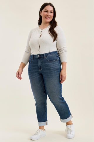Judy Blue Mid Rise Billie Knit Indigo Boyfriend Denim Jeans 881126