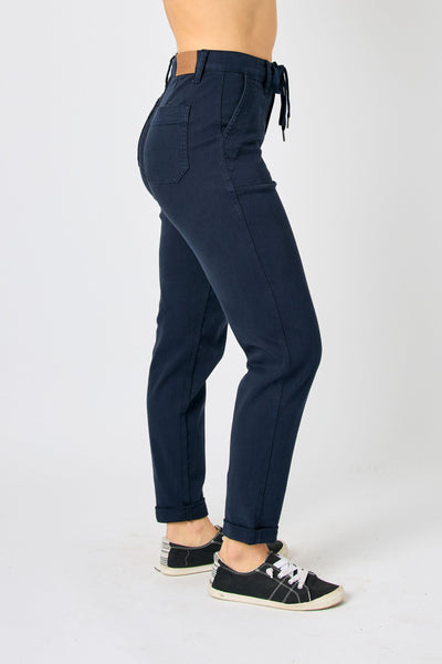 Judy Blue High Waist Garment Dyed Navy Cuffed Jogger Denim 88813-Jeans-Sunshine and Wine Boutique