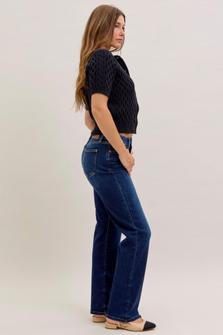 Judy Blue Mid Rise Dark Straight Denim Jeans 82679 - Inseam Options