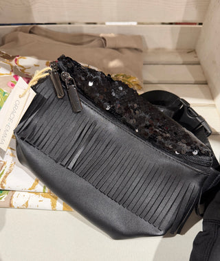 Grace & Emma Black Belt Bag with Fringe