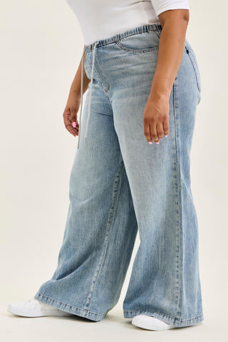Judy Blue High Waist Featherweight Drawstring Palazzo Denim Jeans 881073