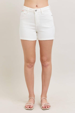 Judy Blue High Waist Yoke & Rainbow Stitch Detail Denim Short 150239