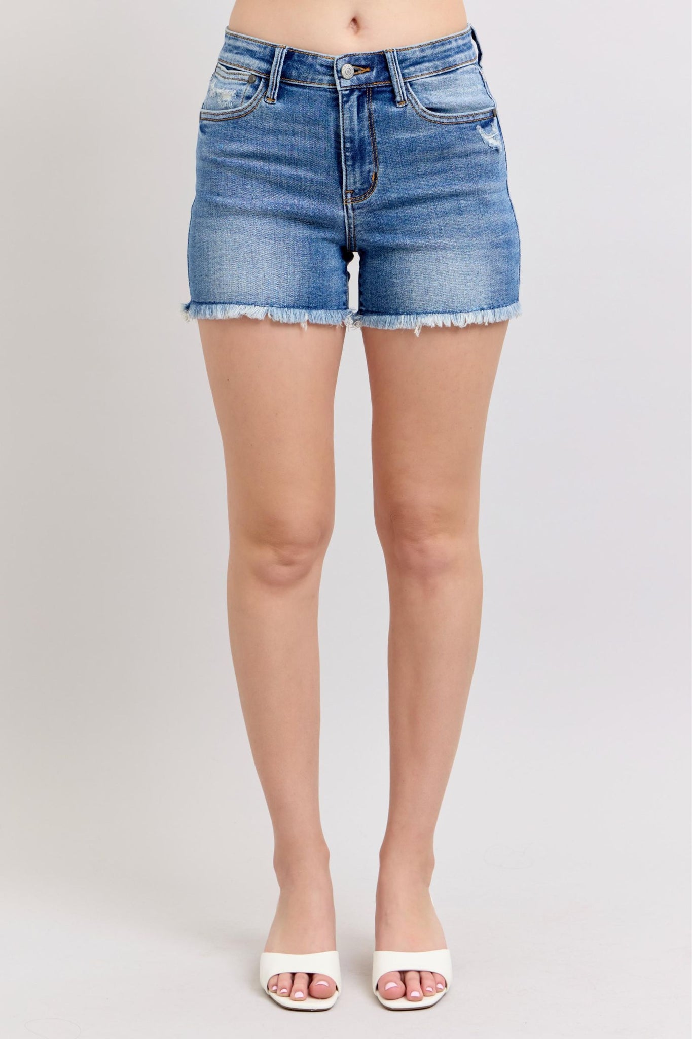 Judy Blue High Waist Vintage Wash Fray Hem Denim Short 152102-Shorts-Sunshine and Wine Boutique