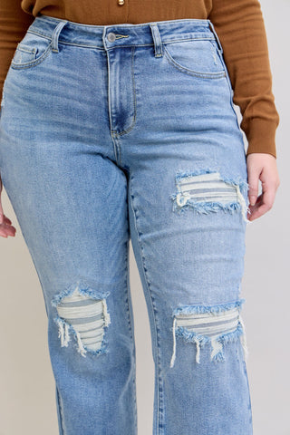 Judy Blue Mid Rise 90's Destroy Straight Denim Jeans 881010