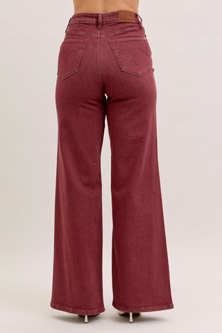 Judy Blue High Waist Burgundy Retro Wide Leg Denim Jeans 881032