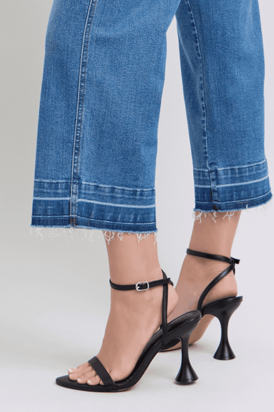 Judy Blue High Waist Tummy Control Release Hem Crop Wide Leg Denim Jeans 88875-Jeans-Sunshine and Wine Boutique