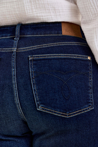 Judy Blue High Waist Lux Dark Twighlight Retro Wide Leg Denim Jeans 82748 - Petite