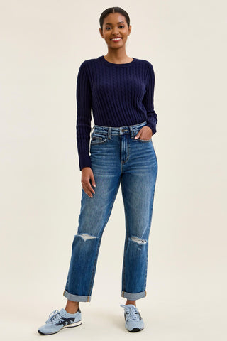 Judy Blue High Waist Rigid Magic Billie Cuffed Boyfriend Denim Jeans 881189