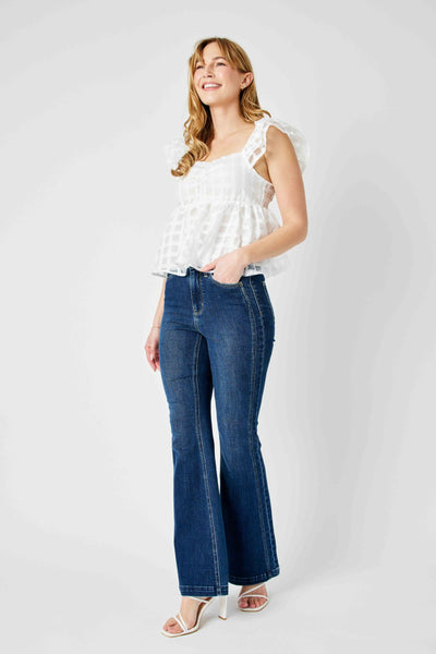 Judy Blue High Waist Angled Side Seam Detail Flare Denim 82538-Jeans-Sunshine and Wine Boutique