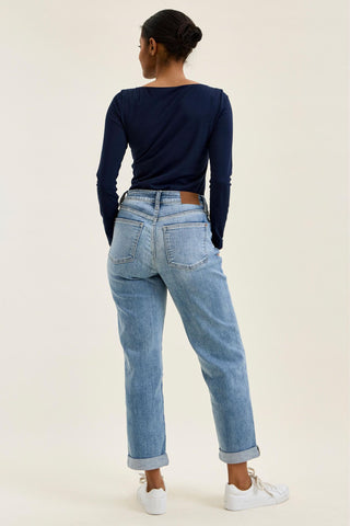 Judy Blue Mid Rise Billie Cuffed Boyfriend Denim Jeans 82753