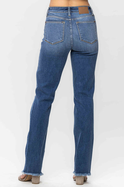 Judy Blue High Waist Knee Destroy & Fray Hem Straight Denim 82513 - Exclusive-Jeans-Sunshine and Wine Boutique
