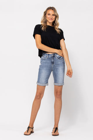 Judy Blue High Waist Bermuda Cuffed Denim Short 15226