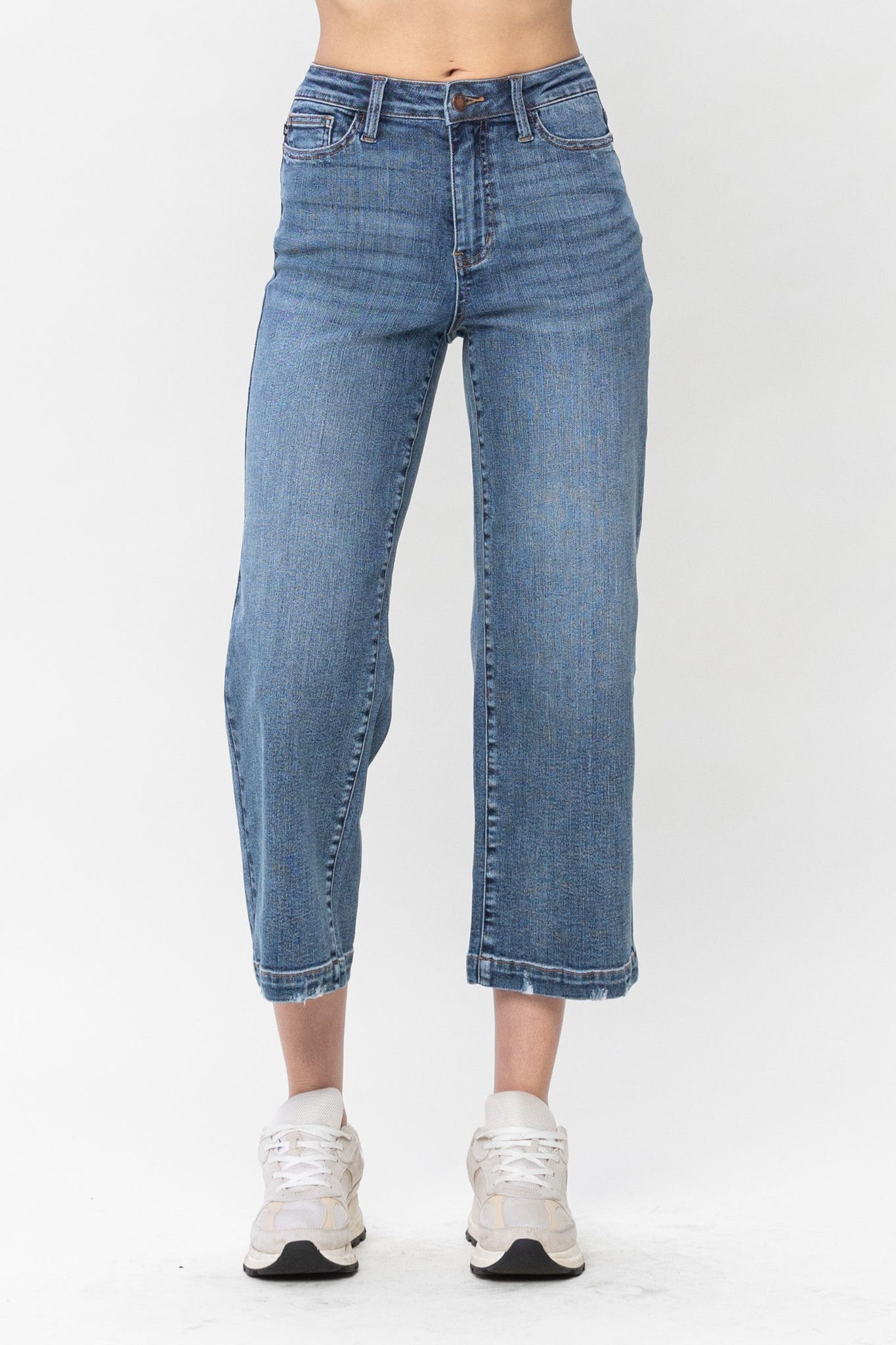 Judy Blue High Waist Vintage Wash Wide Leg Crop Denim 88592-Jeans-Sunshine and Wine Boutique