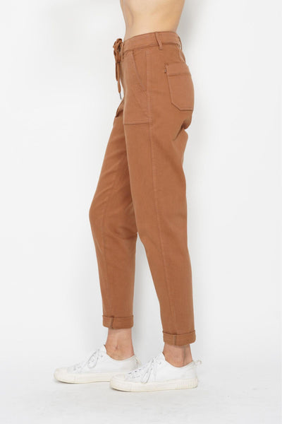 Judy Blue High Waist Garment Dyed Camel Double Cuff Jogger Denim 88857-Jeans-Sunshine and Wine Boutique