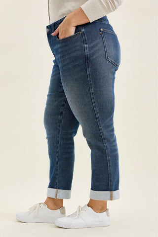 Judy Blue Mid Rise Billie Knit Indigo Boyfriend Denim Jeans 881126