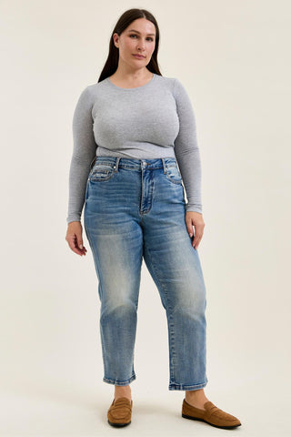 Judy Blue High Waist Tummy Control Peggy Ankle Straight Denim Jeans 881166
