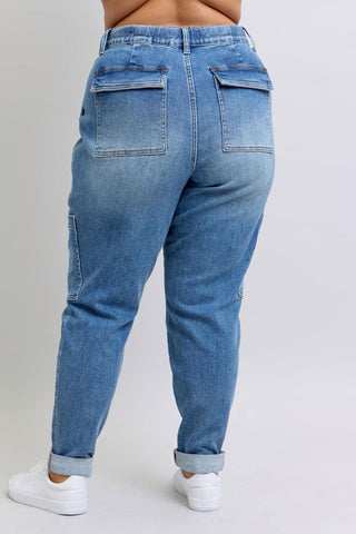 Judy Blue High Waist Cargo Cuff Jogger Denim Jeans 88909