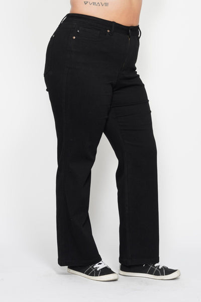 Judy Blue High Waist Tummy Control Black Classic Straight Denim 88866-Jeans-Sunshine and Wine Boutique