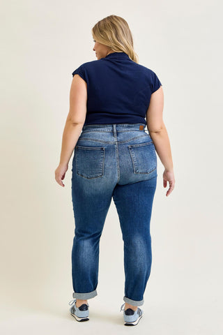 Judy Blue Basic Mid Rise Cuffed Slim Denim Jeans 82428