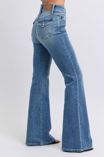 Judy Blue High Waist Double Button Tinted Flare Denim Jeans 82630-Jeans-Sunshine and Wine Boutique