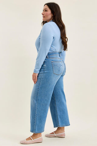 Judy Blue Mid Rise Claudia Ankle Wide Leg Denim Jeans 82738