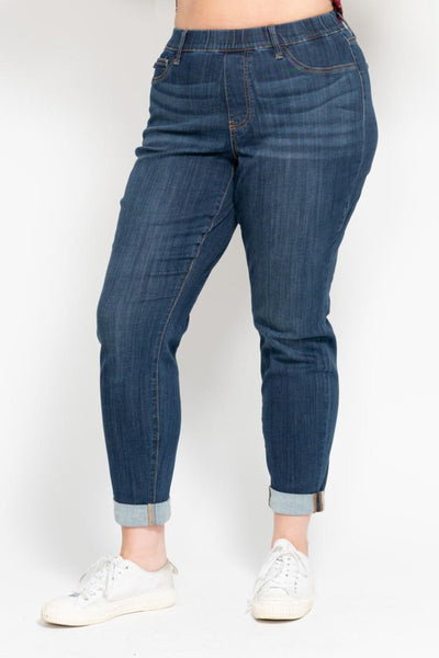 Judy Blue High Waist Pull On Double Cuff Slim Denim 88750-Jeans-Sunshine and Wine Boutique