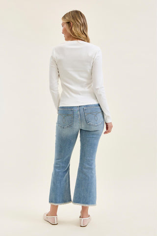 Judy Blue Mid Rise Frayed Hem Kick Flare Denim Jeans 82721