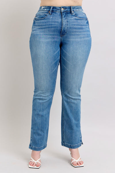 Judy Blue High Waist Tummy Control Vintage Wash Side Slit Slim Bootcut Denim Jeans 88930-Jeans-Sunshine and Wine Boutique